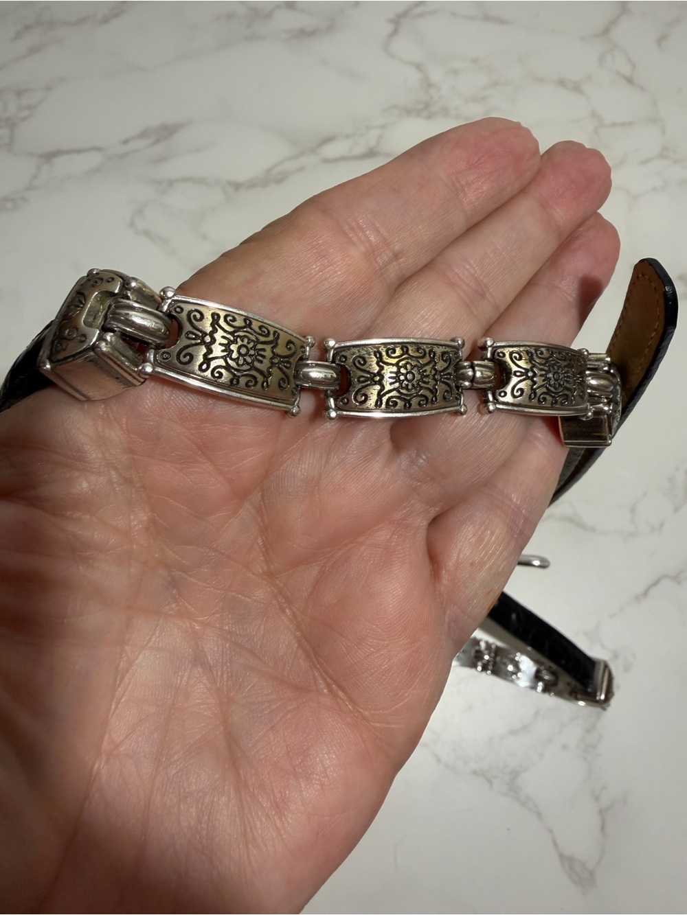 Talbot's Vintage Women's Black Leather Belt with Silver Filigree Accents - XS - Picture 5 of 12